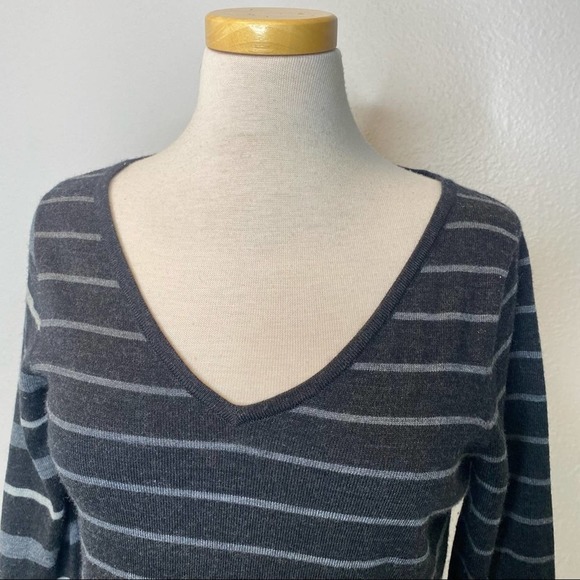 Smartwool Striped Asymmetrical Wool V-Neck Sweater - Picture 5 of 7